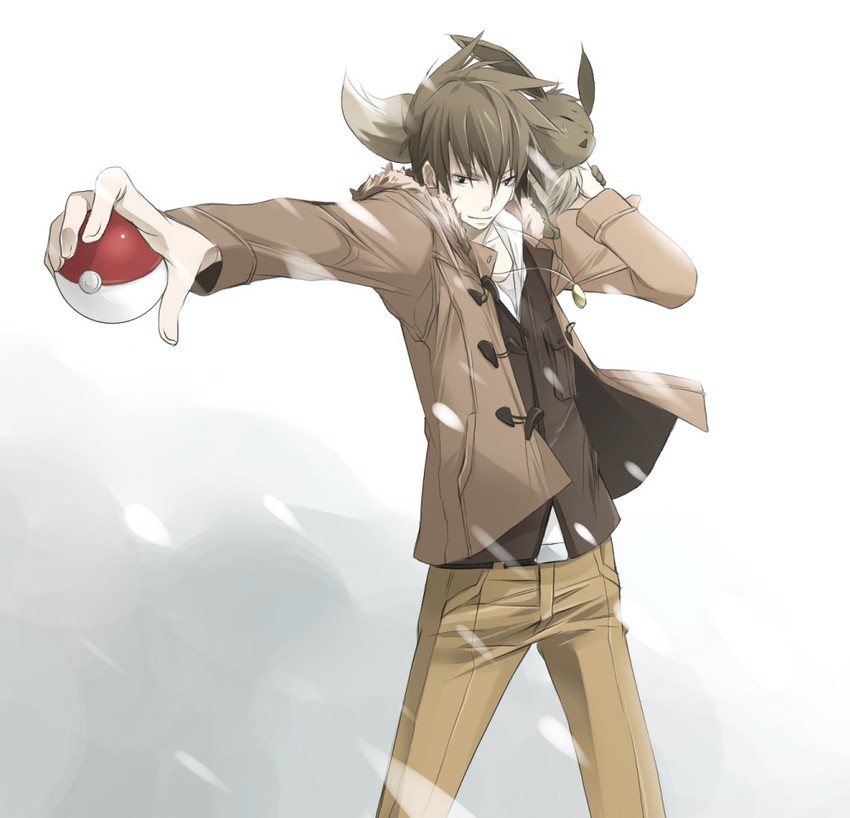 eevee and blue oak (pokemon and 1 more) drawn by hazaki