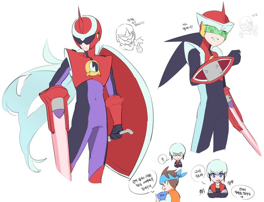 megaman.exe, lan hikari, proto man, protoman.exe, and eugene chaud (mega man and 1 more) drawn by jinsu_exe