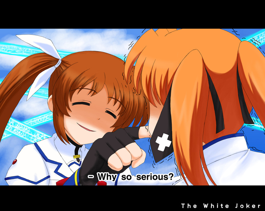 takamachi nanoha, teana lanster, and joker (lyrical nanoha and 4 more) drawn by kusumo_(kungsu2)
