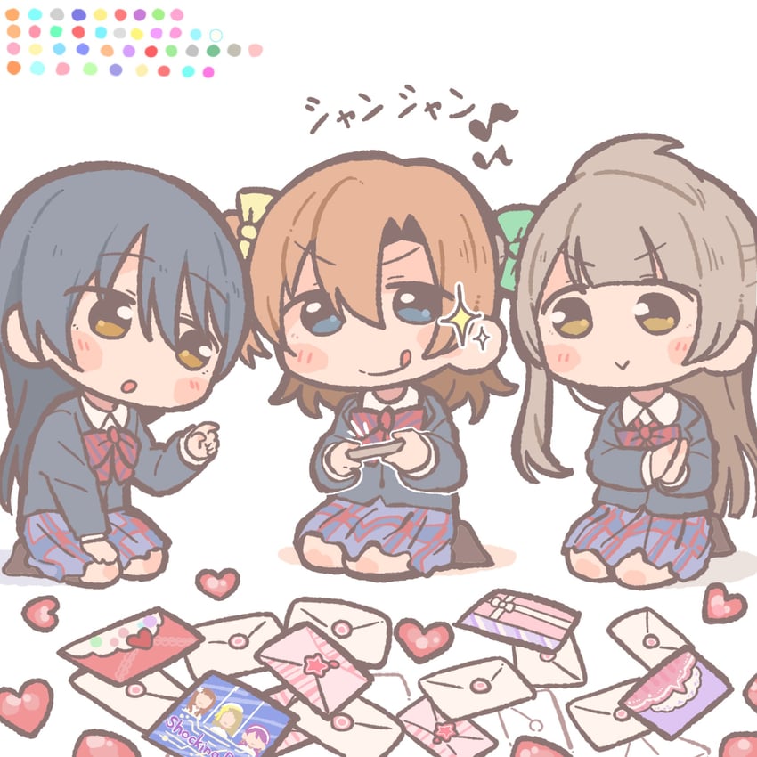 sonoda umi, minami kotori, kosaka honoka, kira tsubasa, yuki anju, and 1 more (love live! and 2 more) drawn by henyomen