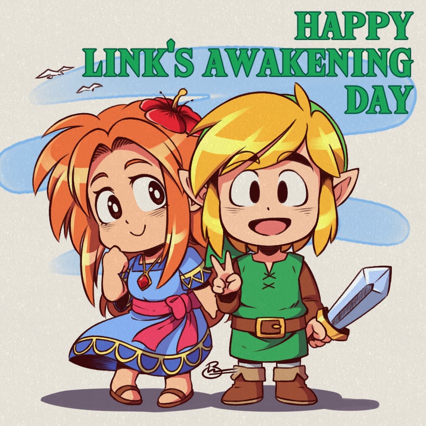 link and marin (the legend of zelda and 1 more) drawn by martinwdoodles