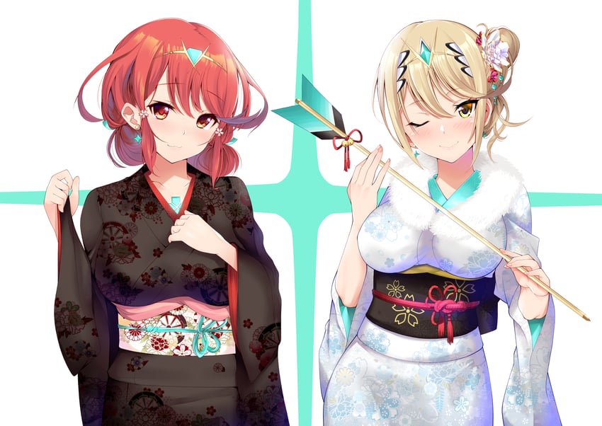 pyra and mythra (xenoblade chronicles and 1 more) drawn by daive