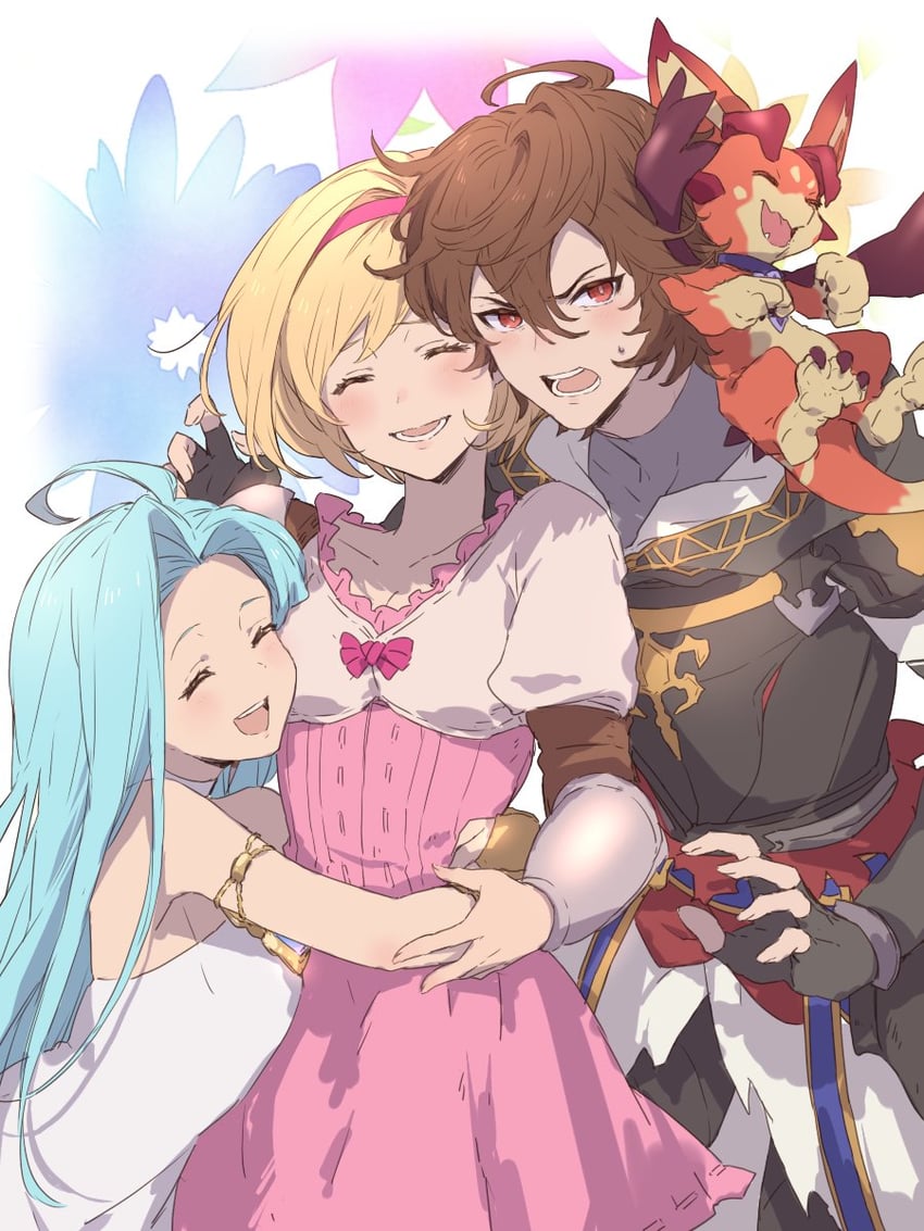 djeeta, sandalphon, lyria, and vyrn (granblue fantasy) drawn by mire_eeeei