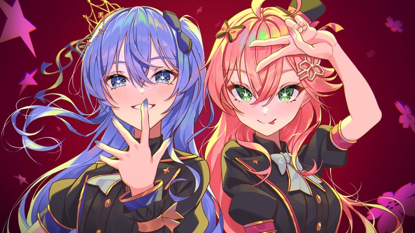 hoshimachi suisei and sakura miko (hololive and 1 more) drawn by yozora_(1wkdgusdn)