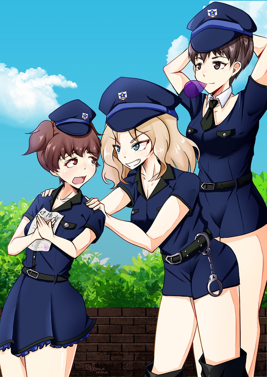 kay, alisa, and naomi (girls und panzer) drawn by banareona