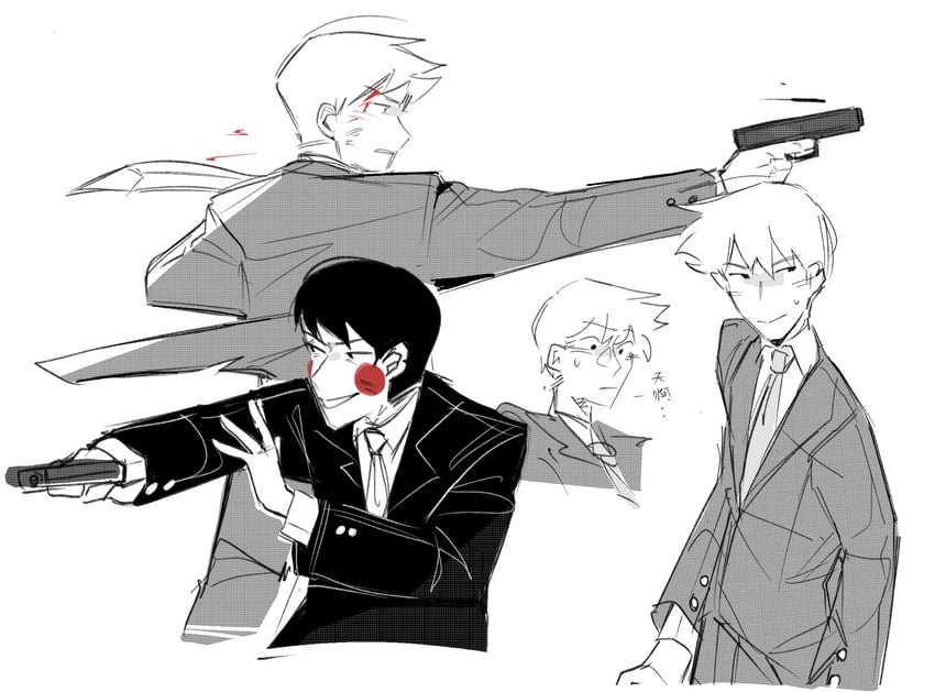 reigen arataka, ekubo, and yoshioka mamoru (mob psycho 100) drawn by mp100days