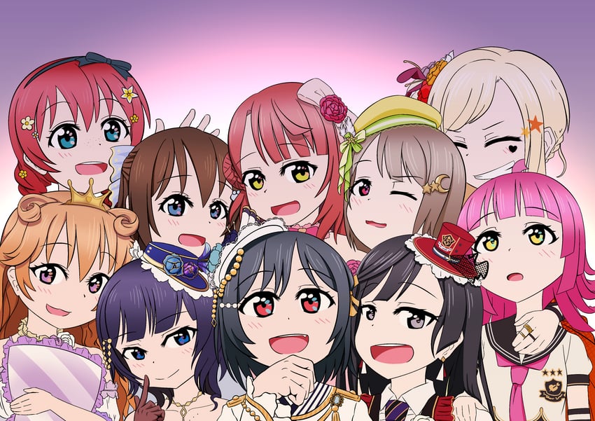 yuki setsuna, uehara ayumu, osaka shizuku, tennoji rina, nakasu kasumi, and 5 more (love live! and 2 more) drawn by akirataityo-chan