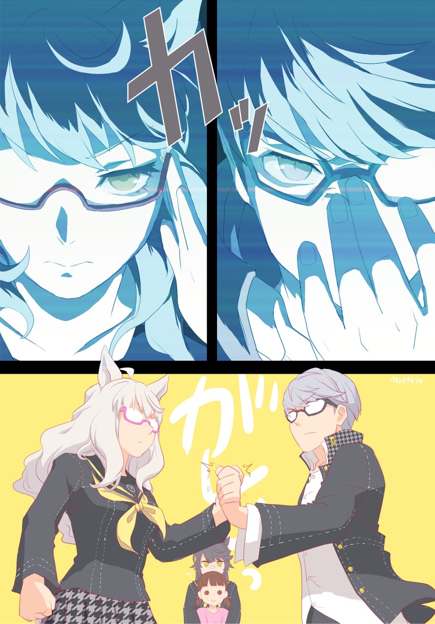 narukami yu, narita brian, biwa hayahide, and doujima nanako (umamusume and 2 more) drawn by mukakin