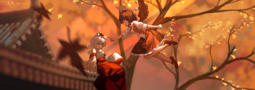shameimaru aya and inubashiri momiji (touhou) drawn by furahata_gen