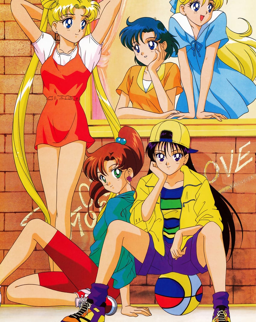 tsukino usagi, mizuno ami, aino minako, hino rei, and kino makoto (bishoujo senshi sailor moon) drawn by itou_ikuko