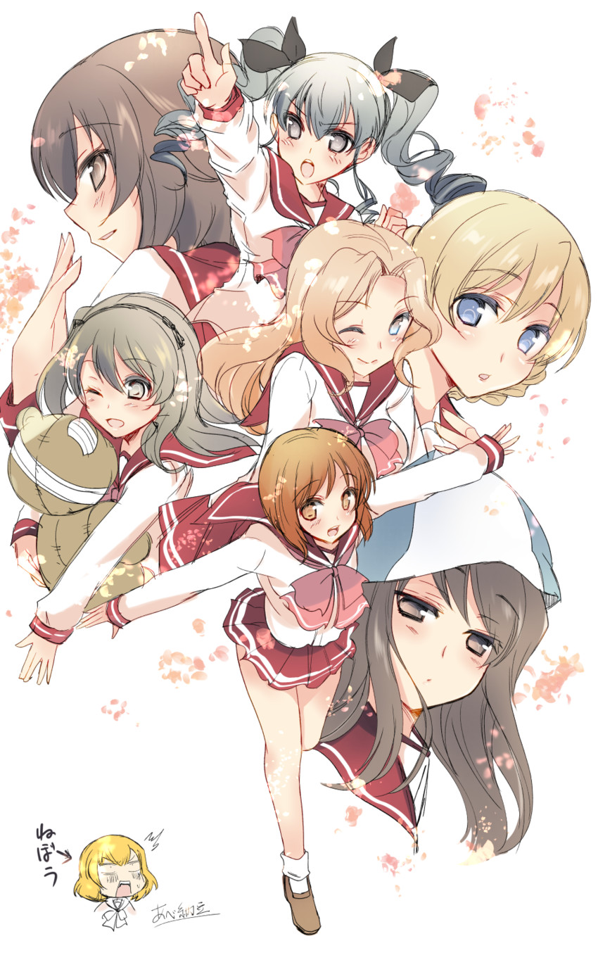 nishizumi miho, darjeeling, nishizumi maho, anchovy, kay, and 4 more (girls und panzer and 1 more) drawn by abenattou