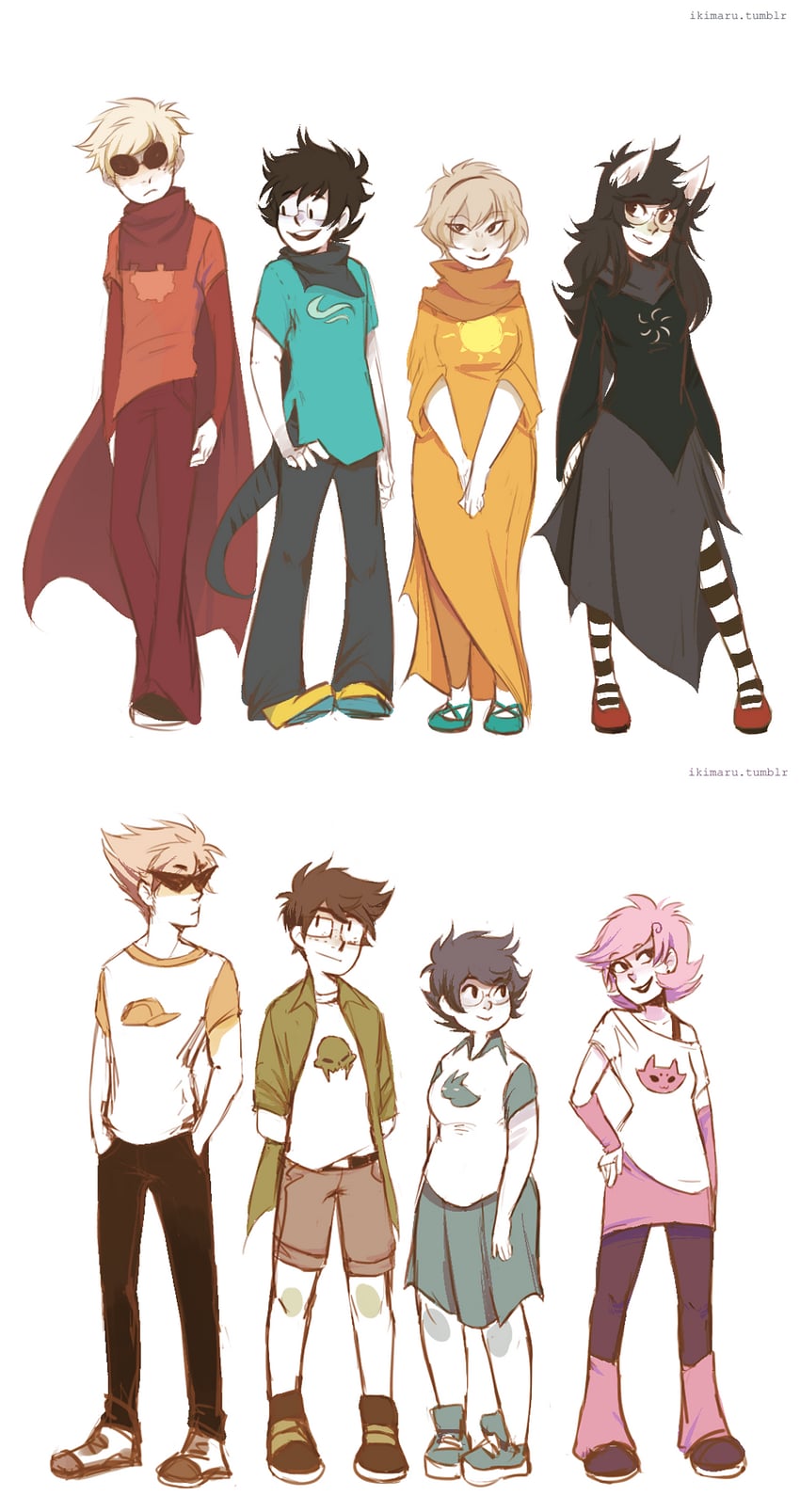 rose lalonde, jade harley, dave strider, john egbert, dirk strider, and 3 more (homestuck) drawn by ikimaru
