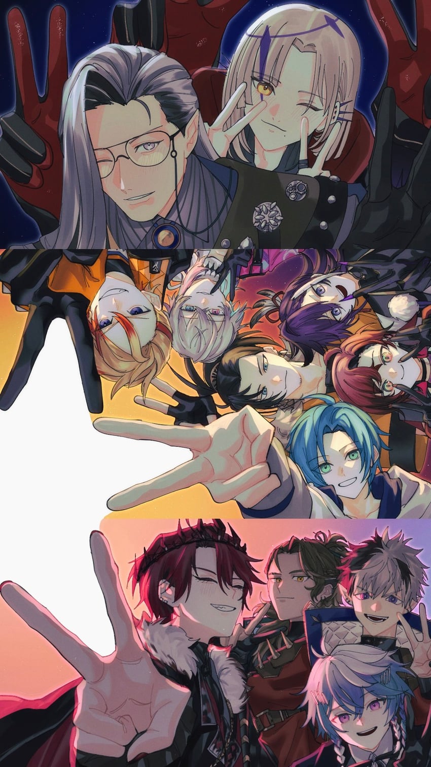 gavis bettel, machina x flayon, regis altare, banzoin hakka, josuiji shinri, and 7 more (holostars and 1 more) drawn by momiage_40