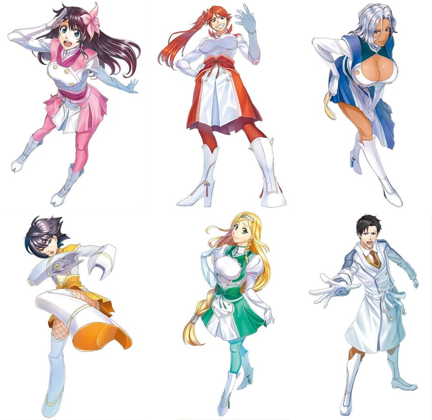 amamiya sakura, shinonome hatsuho, clarissa snowflake, mochizuki azami, anastasia palma, and 1 more (sakura taisen and 1 more) drawn by kubo_tite