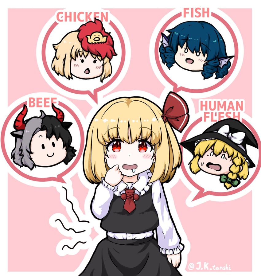 kirisame marisa, rumia, wakasagihime, niwatari kutaka, and ushizaki urumi (touhou) drawn by j_k_tanashi