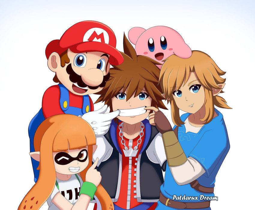 link, inkling player character, inkling girl, kirby, mario, and 1 more (the legend of zelda and 7 more) drawn by patdarux