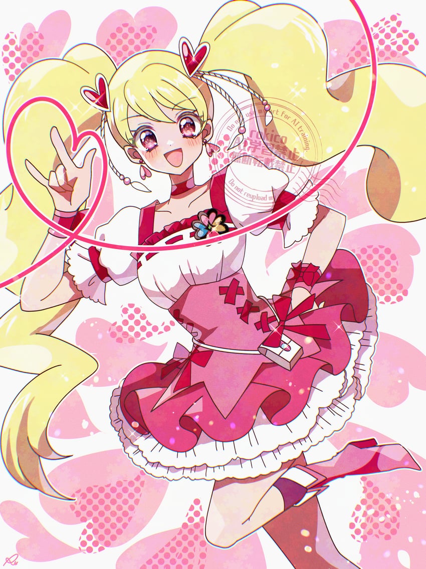 momozono love and cure peach (precure and 1 more) drawn by rokico