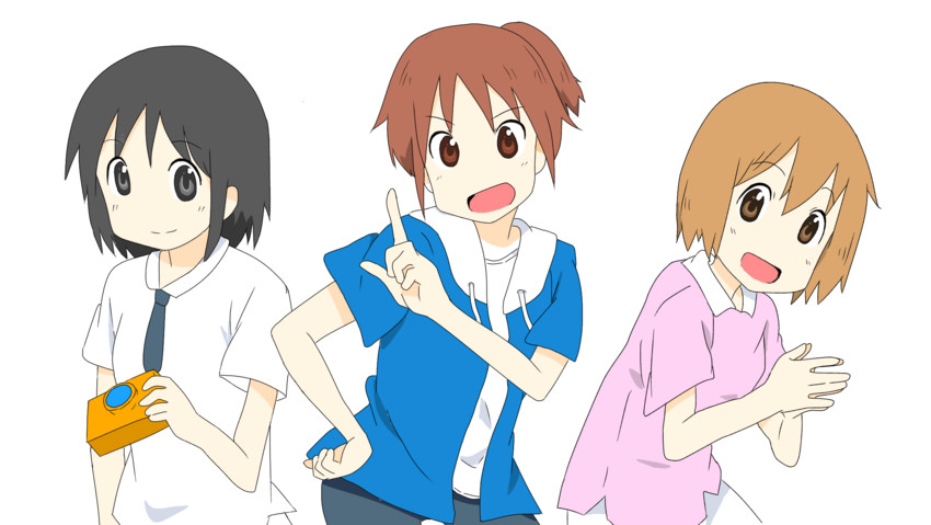 nagumo midori, ayumu niikura, and izumi wako (nichijou and 1 more) drawn by puffer