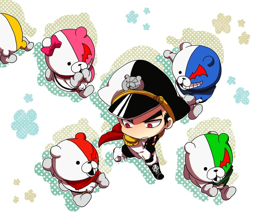 ishimaru kiyotaka, monotaro, monophanie, monosuke, monodam, and 1 more (danganronpa and 2 more) drawn by koma_saburou