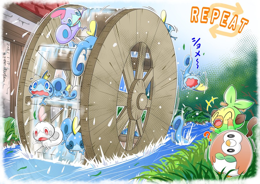 rowlet, sobble, and grookey (pokemon) drawn by takigawa_geenito