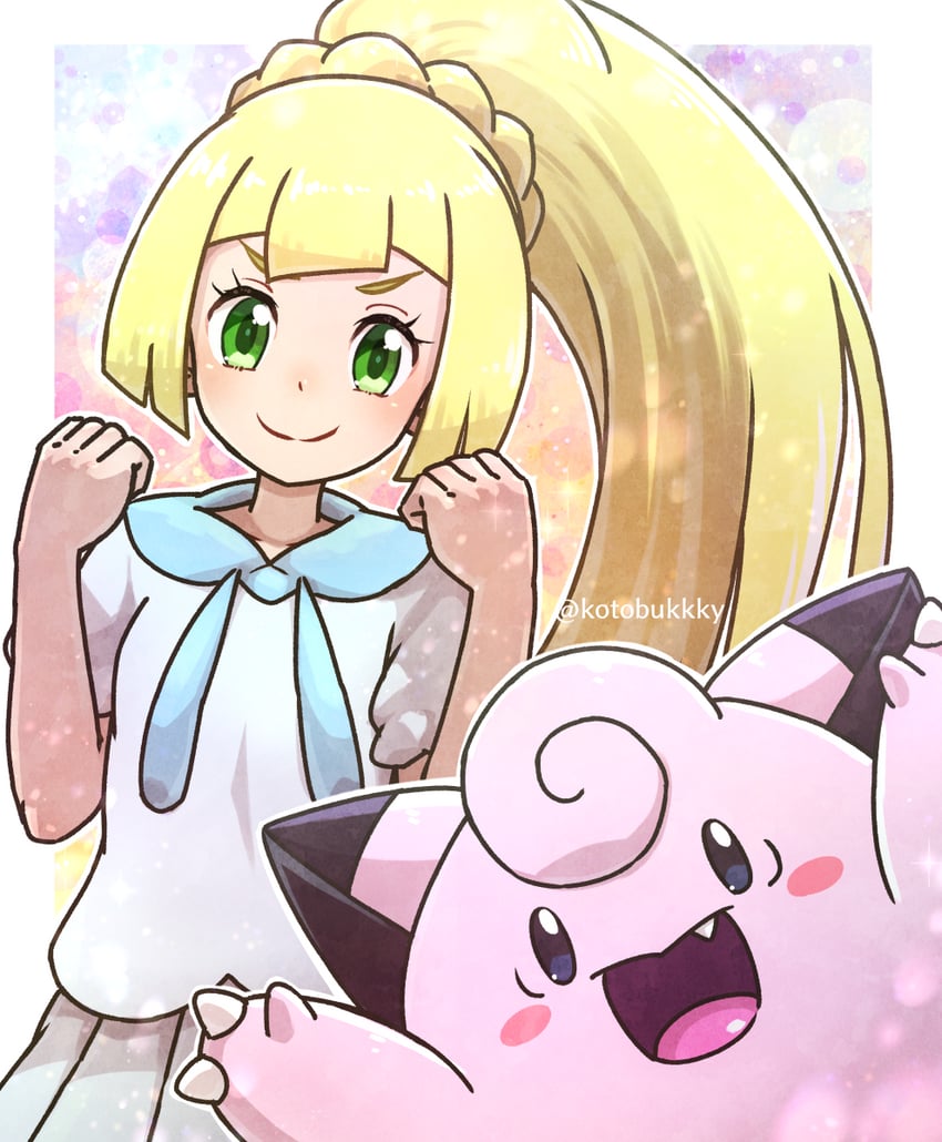 lillie and clefairy (pokemon and 1 more) drawn by kotobukkii_(yt_lvlv)