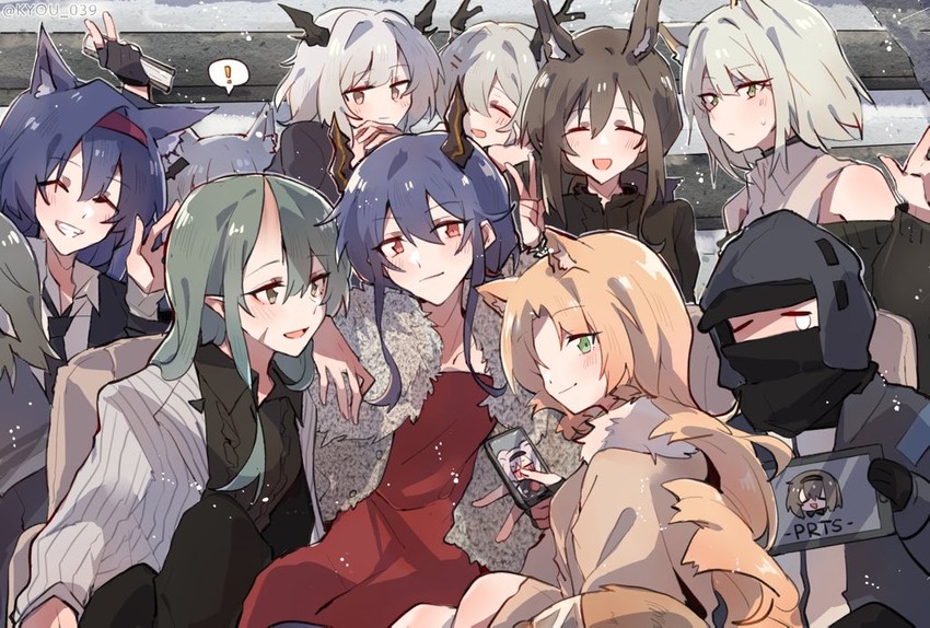 doctor, amiya, kal'tsit, ch'en, hoshiguma, and 7 more (arknights) drawn by kyou_039