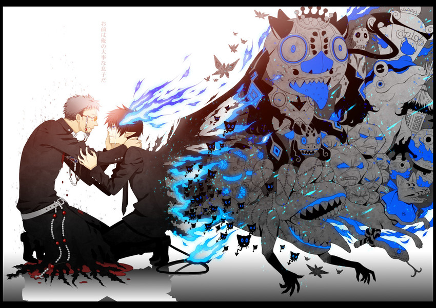 okumura rin, fujimoto shirou, and coal tar (ao no exorcist) drawn by yuuno_(yukioka)