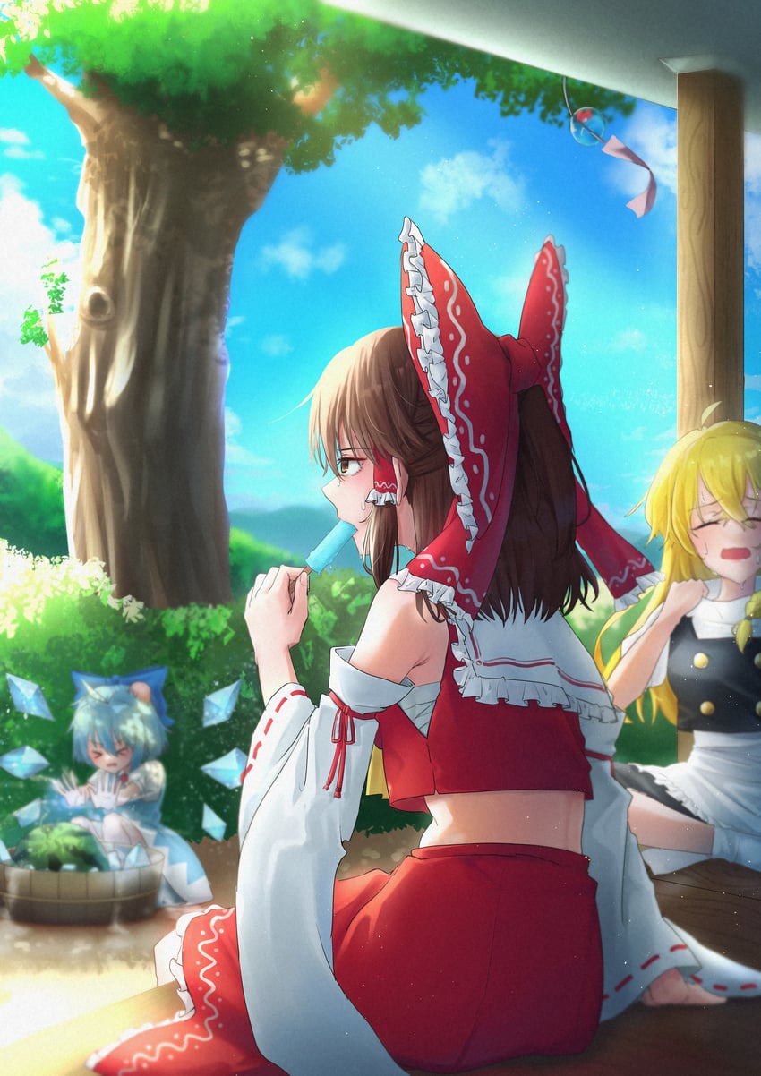 hakurei reimu, kirisame marisa, and cirno (touhou) drawn by dk_toryu