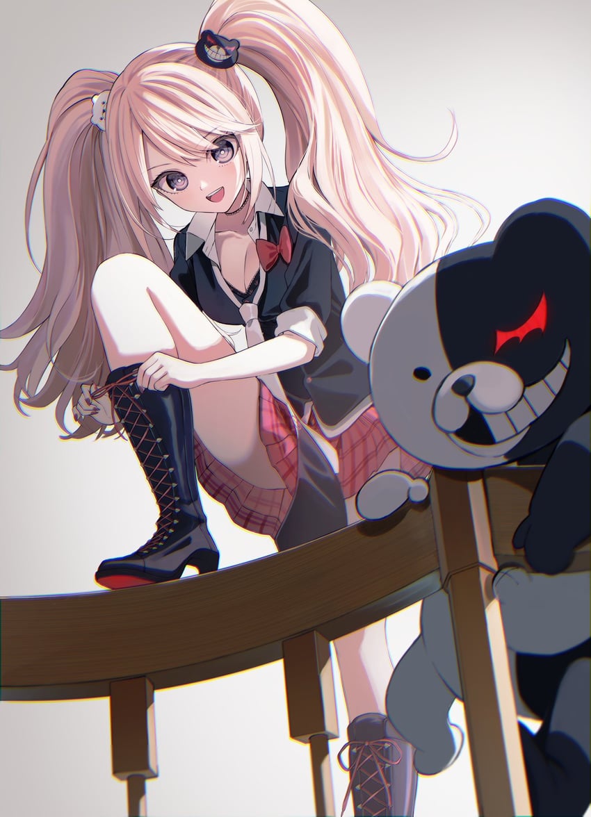 enoshima junko and monokuma (danganronpa and 1 more) drawn by pentagon_(railgun_ky1206)