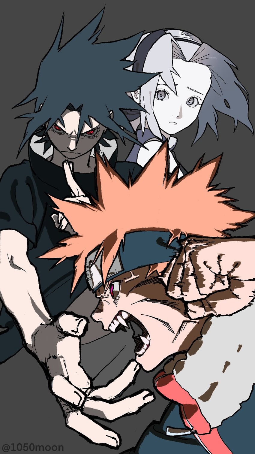 haruno sakura, uzumaki naruto, and uchiha sasuke (naruto) drawn by shimizugawa