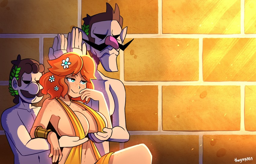 luigi, princess daisy, waluigi, and aphrodite (mario and 1 more) drawn by thegreyzen