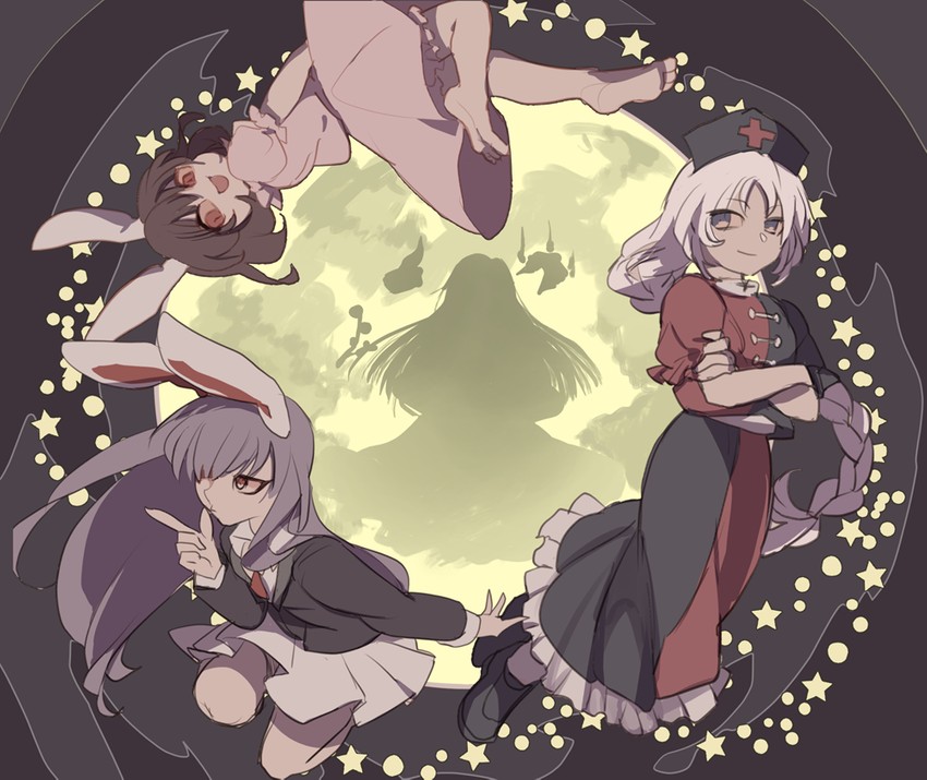 reisen udongein inaba, houraisan kaguya, inaba tewi, and yagokoro eirin (touhou) drawn by kerok_(joniko1110)