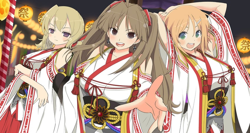 kafuru, hanabi, and renka (senran kagura and 1 more) drawn by yaegashi_nan