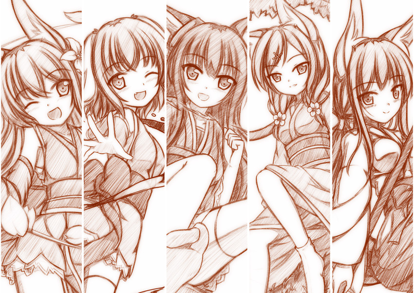 himeka chiyako, hanami shione, tamani wakashi, haruakira rika, and amaku mitsuka (original) drawn by minaha_(playjoe2005)
