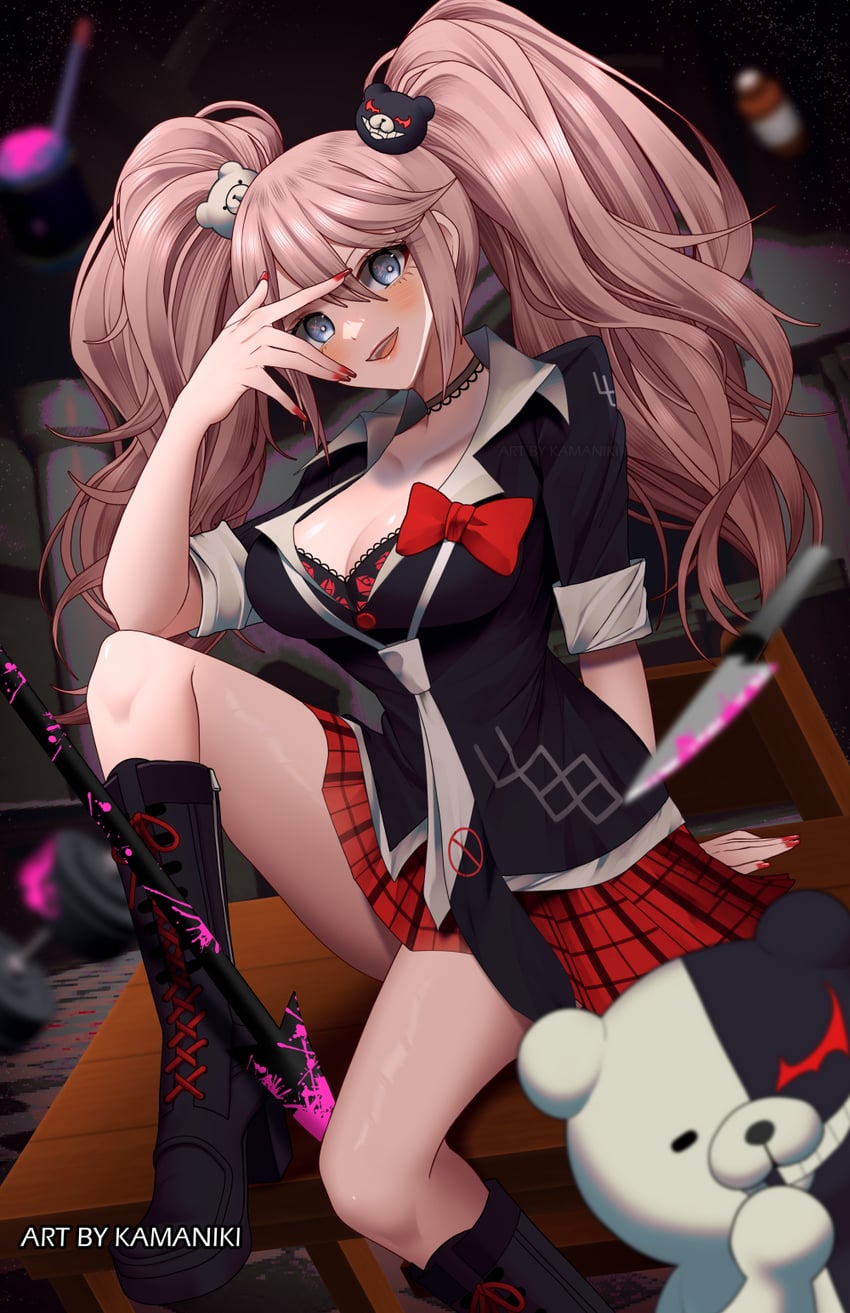 enoshima junko and monokuma (danganronpa and 1 more) drawn by kamaniki