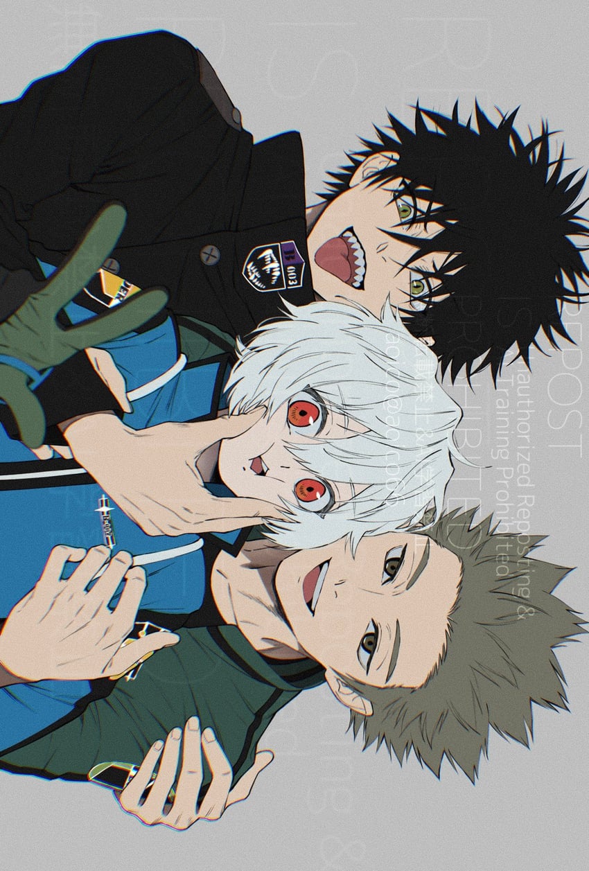 kuga yuuma, kageura masato, and murakami kou (world trigger) drawn by aoico66