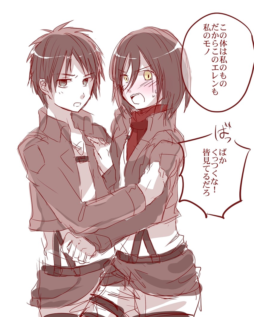 mikasa ackerman and eren yeager (shingeki no kyojin) drawn by totte