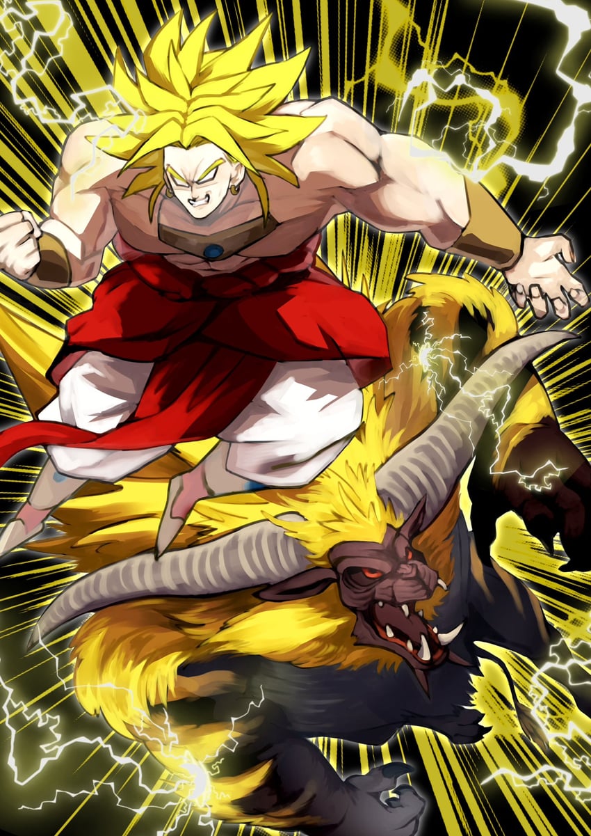 broly and enraged rajang (dragon ball and 2 more) drawn by d_norainu_b