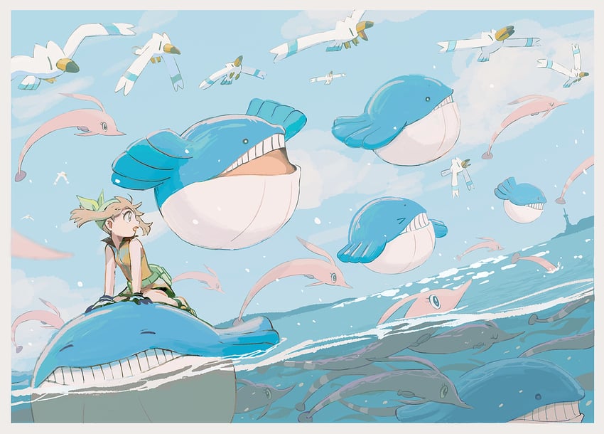 may, wingull, wailmer, and gorebyss (pokemon and 2 more) drawn by popcorn_91