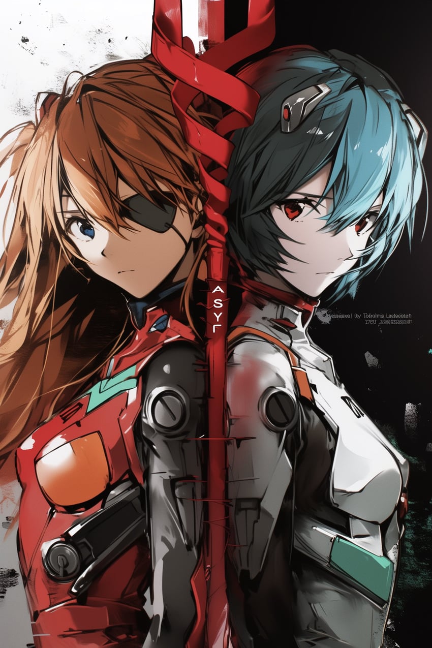 souryuu asuka langley and ayanami rei (neon genesis evangelion) drawn by black_hound1980