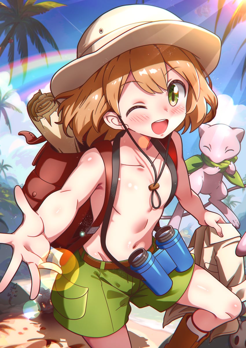 mew and budding expeditioner (pokemon and 2 more) drawn by rorretsim