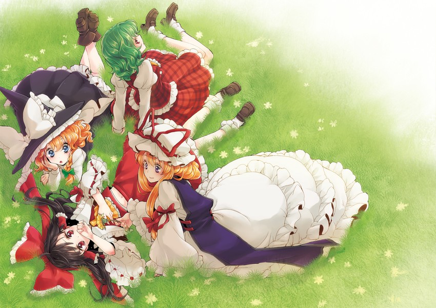 hakurei reimu, kirisame marisa, yakumo yukari, and kazami yuuka (touhou) drawn by namisaki_yuka