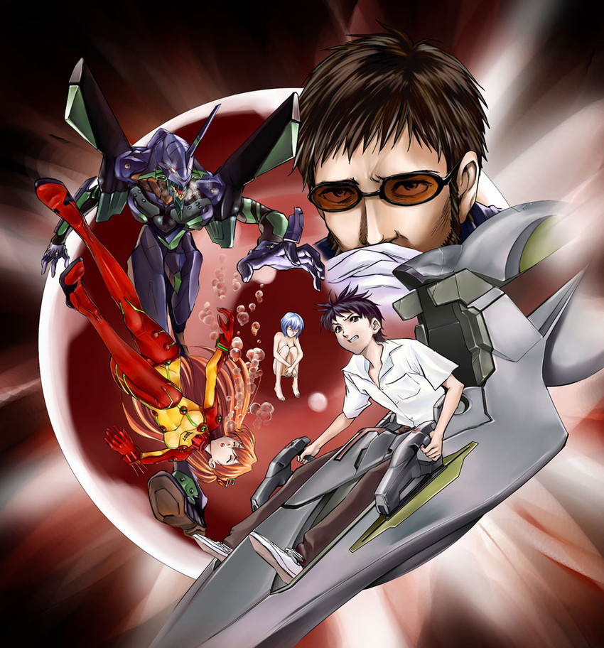 souryuu asuka langley, ayanami rei, ikari shinji, eva 01, and ikari gendou (neon genesis evangelion and 2 more) drawn by maruyama
