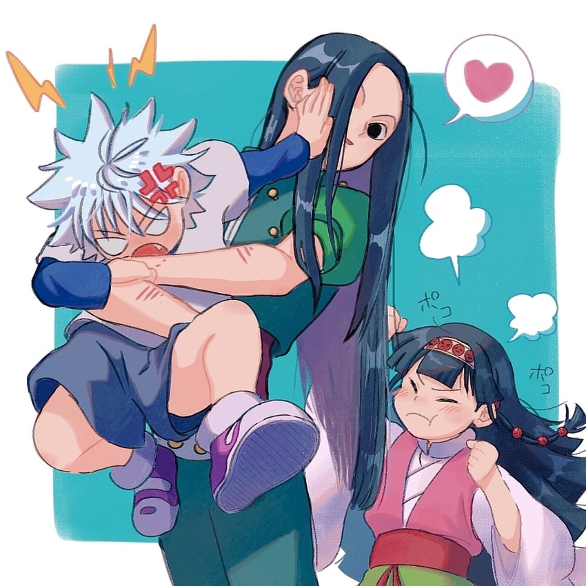 killua zoldyck, illumi zoldyck, and alluka zoldyck (hunter x hunter) drawn by thicopoyo
