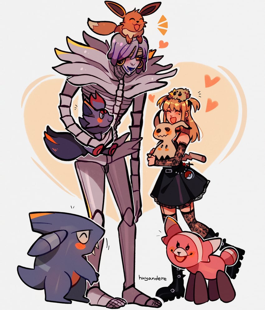eevee, mimikyu, zorua, amane misa, joltik, and 3 more (pokemon and 1 more) drawn by huyandere