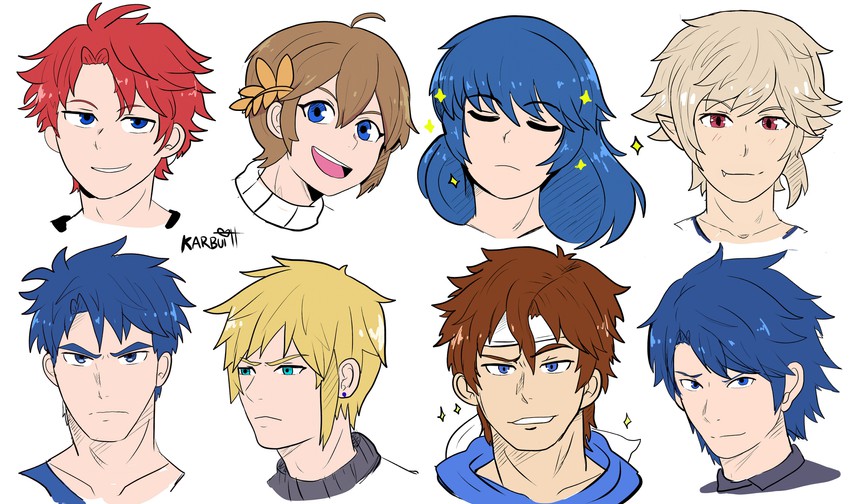 cloud strife, ike, pit, male corrin, chrom, and 2 more (fire emblem and 12 more) drawn by karbuitt