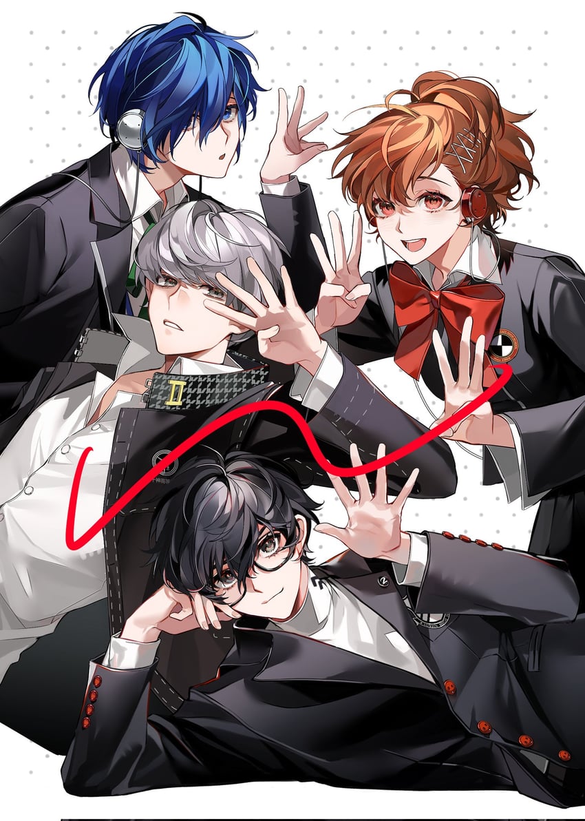 narukami yu, yuuki makoto, amamiya ren, and shiomi kotone (persona and 4 more) drawn by pianjian
