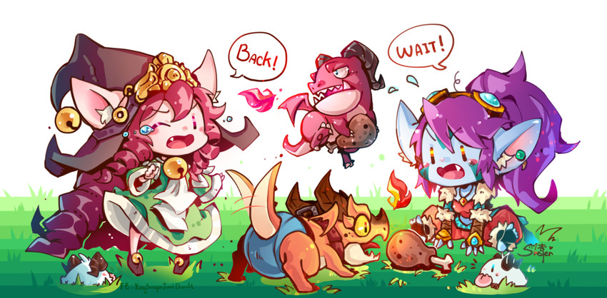 lulu, tristana, poro, pix, dragon trainer tristana, and 2 more (league of legends) drawn by sueyen
