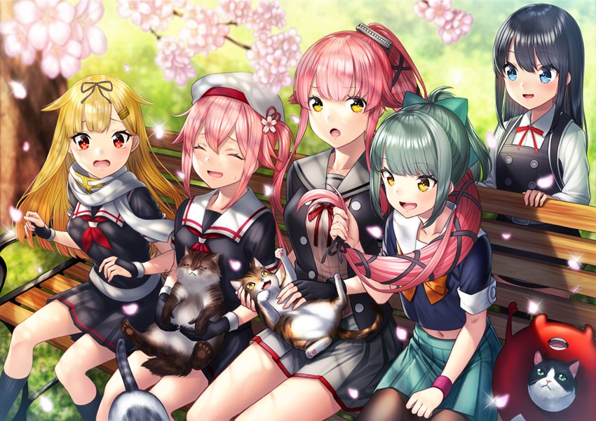 yuudachi, yuudachi kai ni, asashio, yuubari, harusame, and 4 more (kantai collection) drawn by unowen