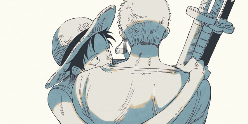 monkey d. luffy and roronoa zoro (one piece) drawn by living_(nsiring)